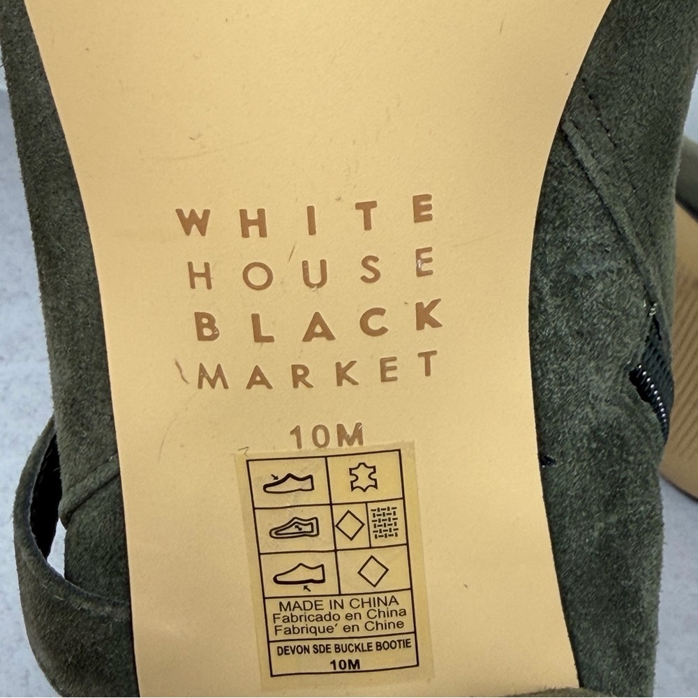 White House Black Market Olive Green Suede Ankle Boots Size 10 - Picture 12 of 12